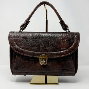 Vintage Jaclyn Brown Leather Top Handle Satchel Structured Embossed Doctor Bag